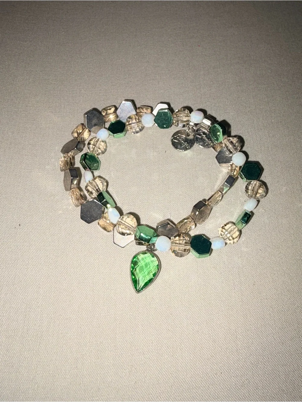 Vintage-Inspired Green & Silver Beaded Erimish Bracelet Set